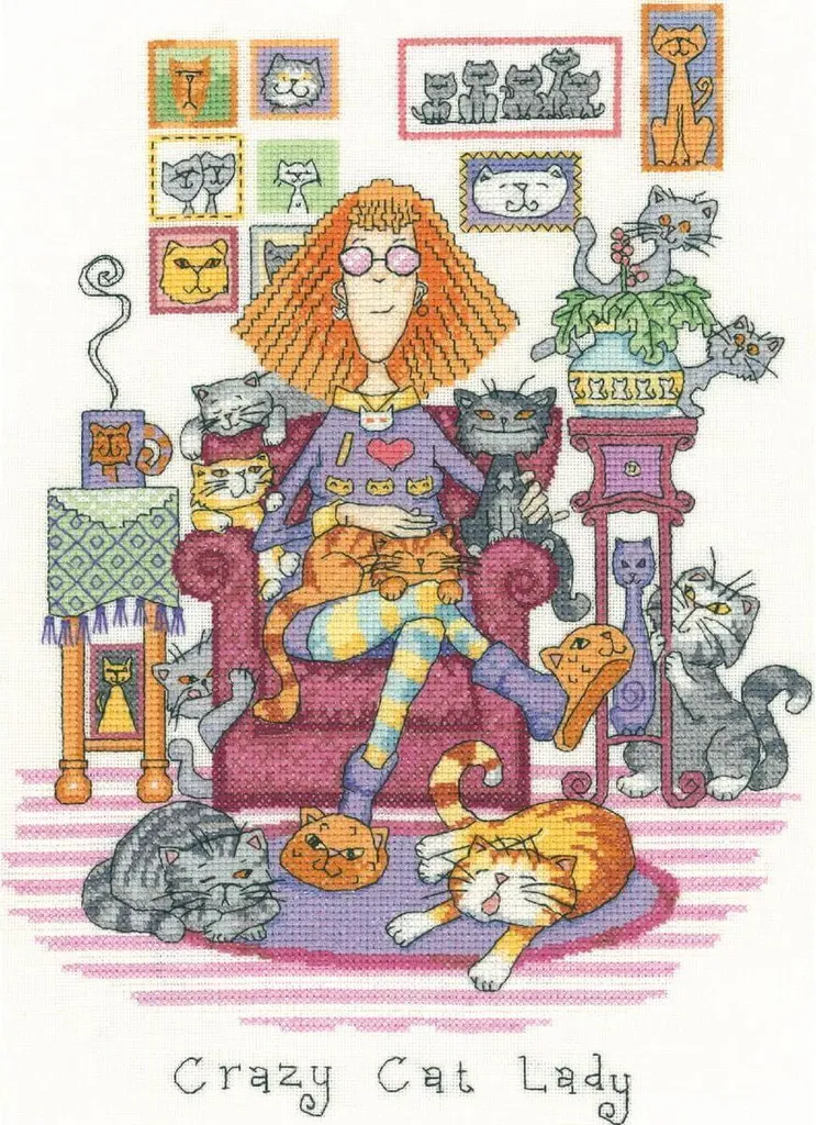 Kit Punto Croce Regalo Heritage Crazy Cat Lady L 22x31cm
