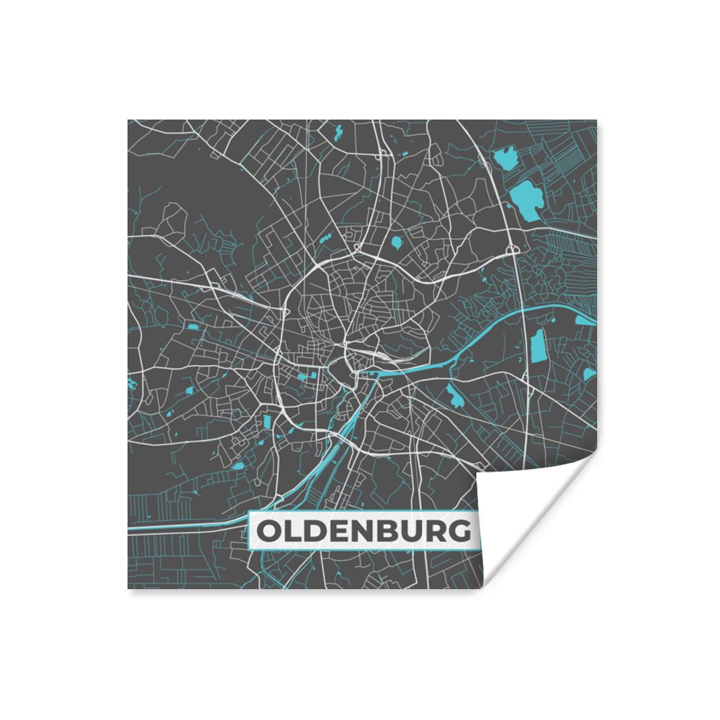 MuchoWow Poster Stadtplan - Deutschlandkarte - Blau - Oldenburg - Karte 75x75 cm - Wand Dekoration