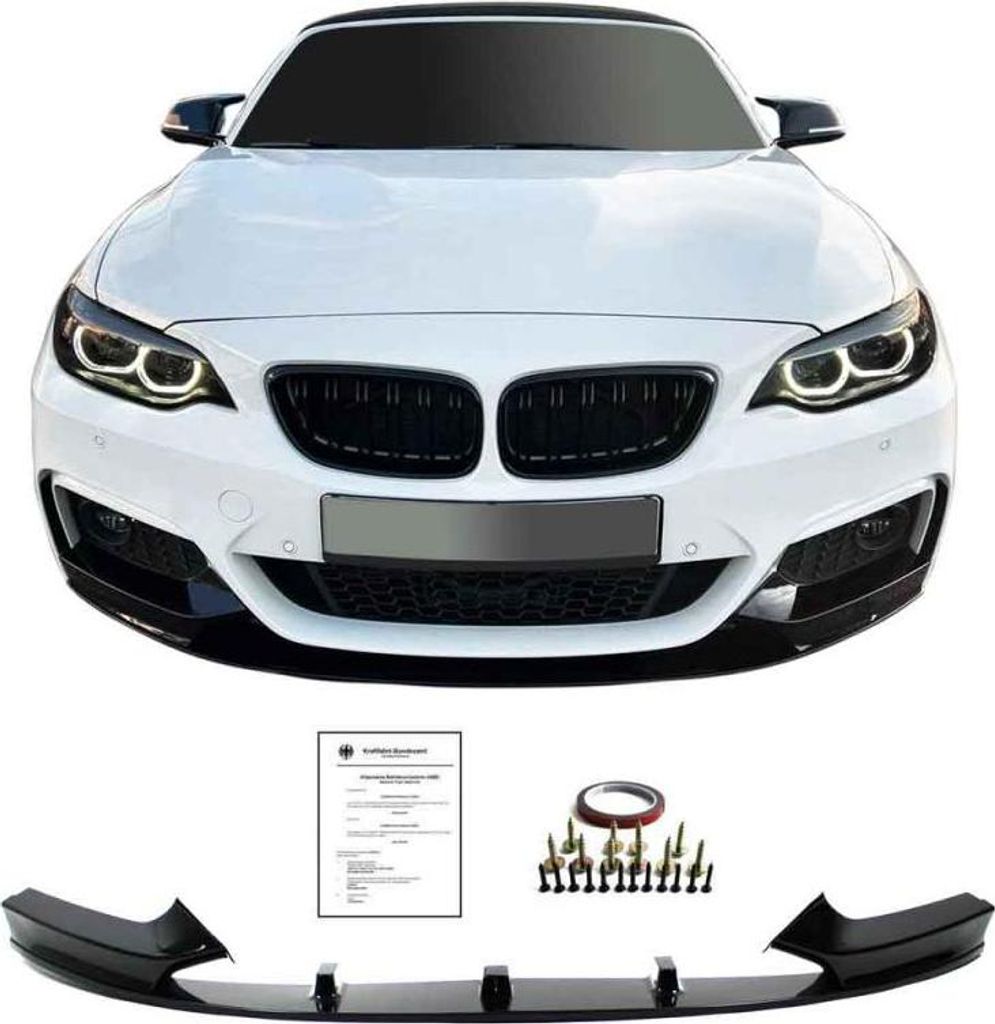 Front Spoiler Lippe Schwert vorne schwarz glänzend ABE paßt für BMW 2er F22 F23 Stoßstange