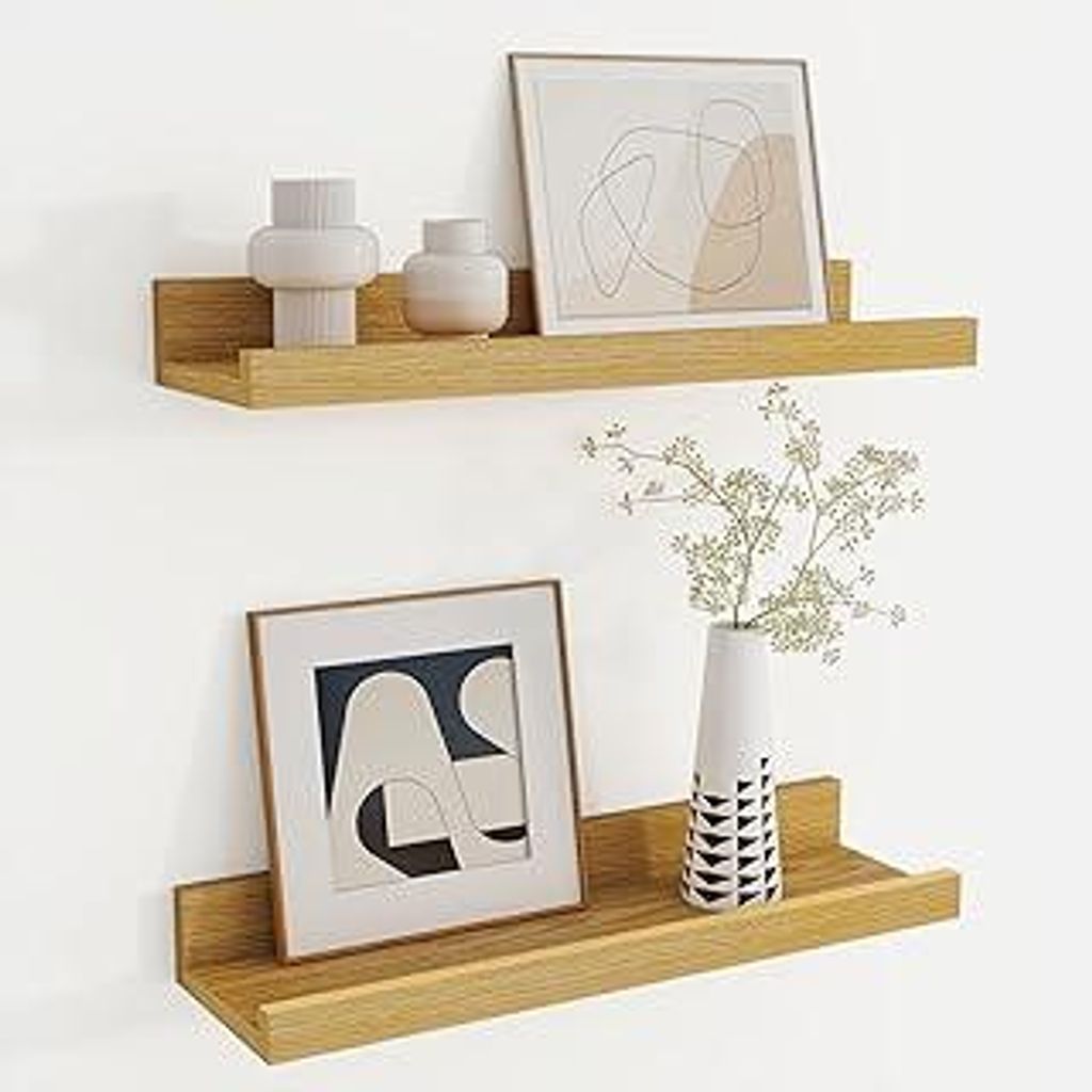Feihorrm Wandregal Holz 40 cm, Eiche Regal Wand Bilderleiste für Bilderrahmen und Bücher 2er Set, Schweberegal aus MDF Holz, Regalbrett Wandboard...