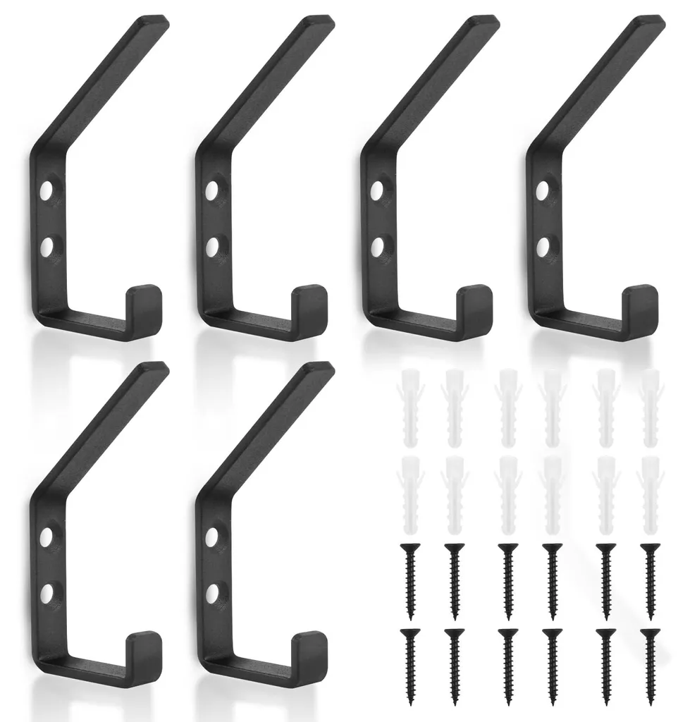 Lot de 6 patères noires robustes pour fixer sur mur et panneau acoustique