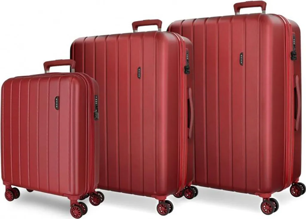 Valise MOVOM Bois Rouge luxe en ABS haute résistance kit de 3 pièces