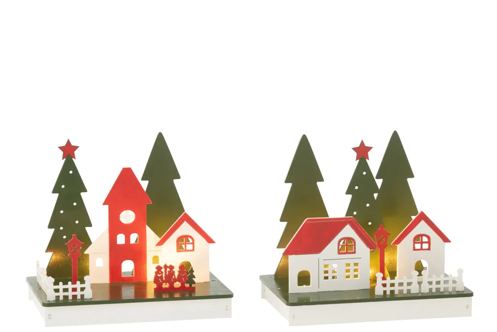 Duo de Maisons LED J-Line Deko Hiver - Céramique Blanche et Lumière Douce