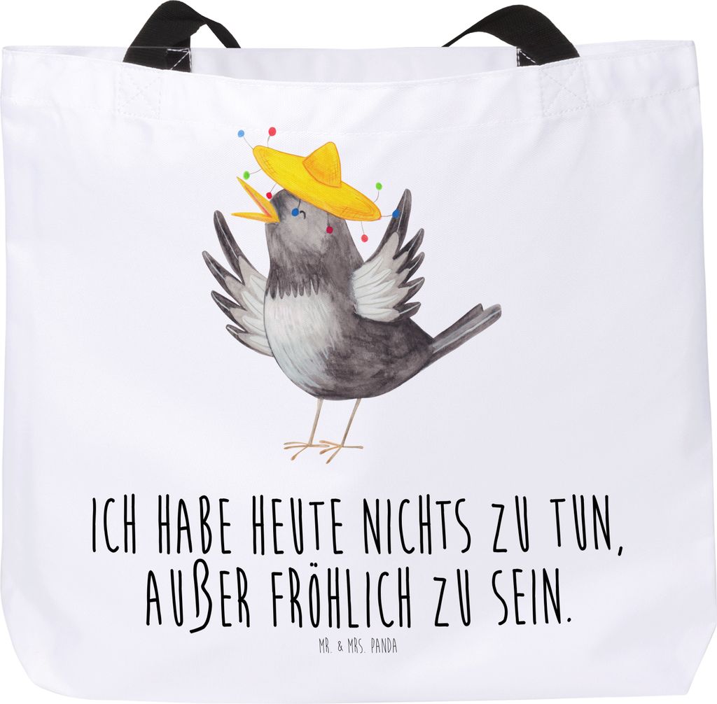 Mr. & Mrs. Panda Schultasche Rabe Sombrero - Weiß - Geschenk, glücklich sein, Tiermotive, Elster, Motivation, Vogel, Tasche, Vögel, Reisetasche,...