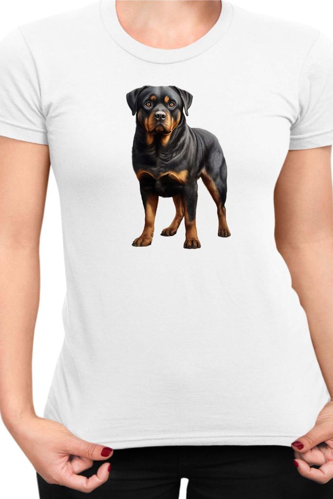 Damen T-Shirt Dogs Breeds Rottweiler Dog Breed 005, Lady XS / Weiß