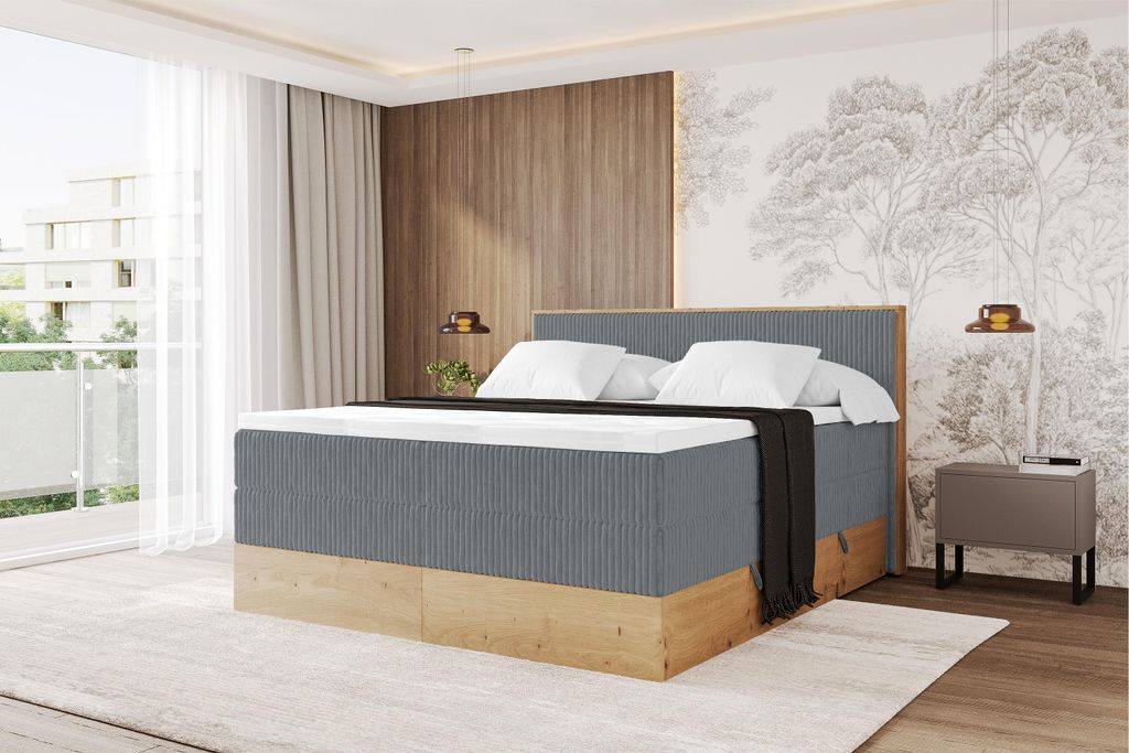 ALTDECOR BOXSPRINGBETT mit 2xBettkasten und Lattenrost, Topper, Boxbett, Polsterbett mit Bettkasten mit Stauraum und Kopfteil mit Matratze H3/H4 - ...