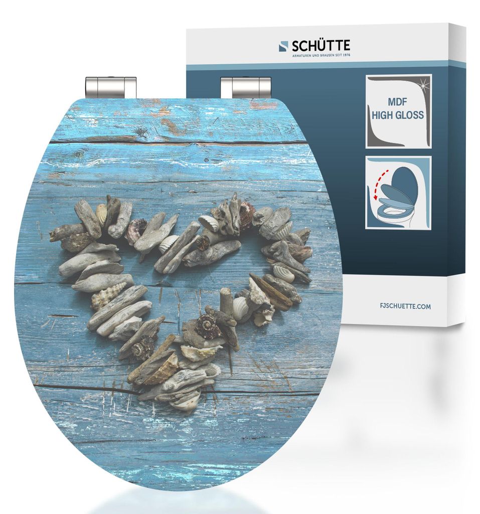 SCHÜTTE WC Sitz SHELL HEART HG mit MDF Holzkern Toilettendeckel mit Absenkautomatik Motivdruck