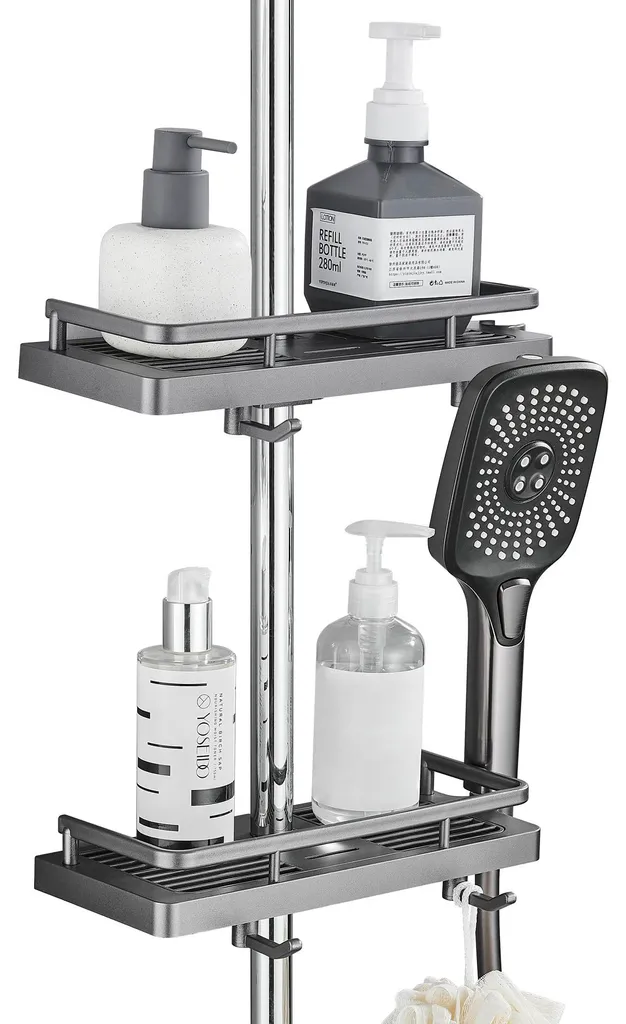 Organisateur de douche sans perçage pour shampoing, gris, lot de deux
