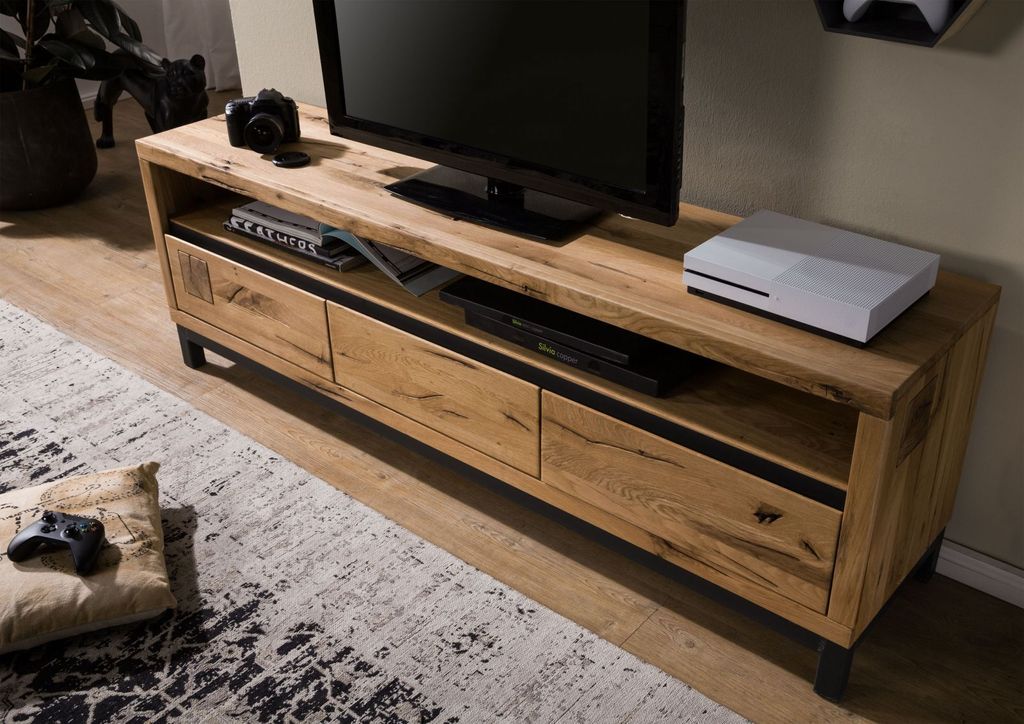 MASSIVMOEBEL24 TV-Board Wildeiche 170x40x56 natur geölt VILLANDERS #114
