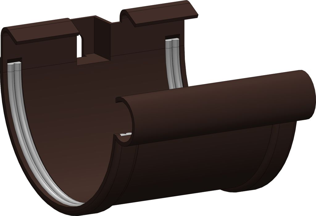 Dachrinne Halbrund 100mm Einzelteile | Rinnenverbinder Verbinder Braun | Kunststoff PVC Fallrohr DN60 | Gartenhaus Carport Terasse
