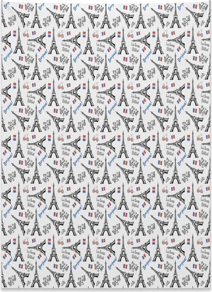 Abakuhaus Eiffel Wandteppich, Niedliche französische Gekritzel-Kunst aus Weiches Mikrofaser Stoff Kein Verblassen Klare Farben Waschbar, 110 x 150...