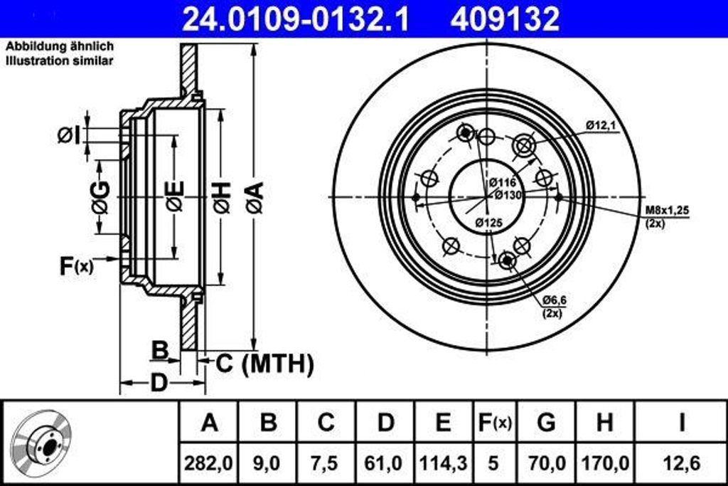 ATE 24.0109-0132.1 Bremsscheibe OE 42510SP0000 kompatibel mit Legend, Shuttle