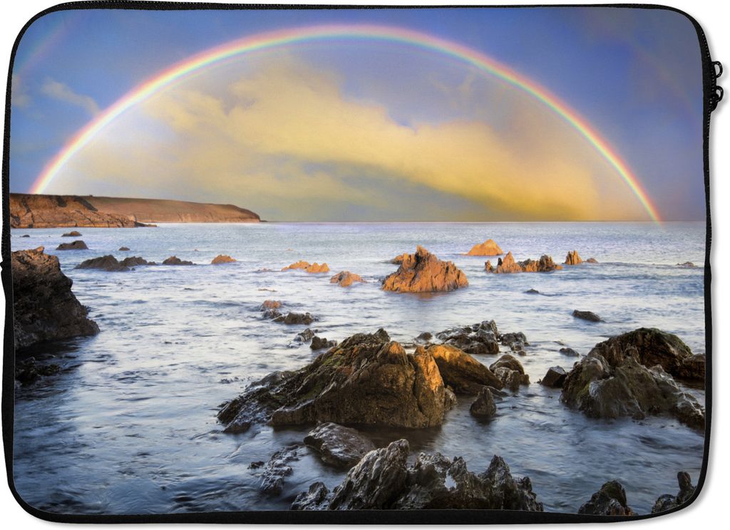 MuchoWow Laptop Hülle 13 Zoll Die irische Küste unter einem vollen Regenbogen Laptoptasche - Laptophülle - Sleeve - Rundumschutz