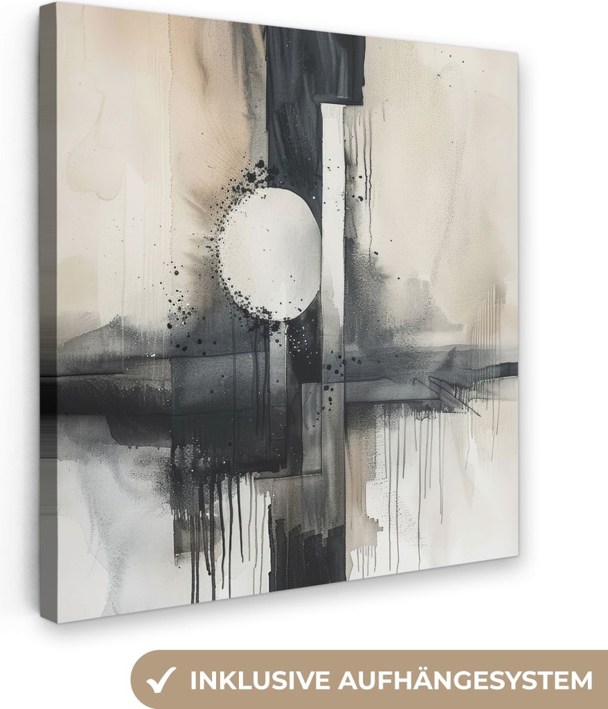 MuchoWow - Leinwandbilder - Abstrakt - Schwarz und Weiß - Farbe - Modern, Wandbild, Wanddeko Bilder Wohnzimmer, 20x20 cm