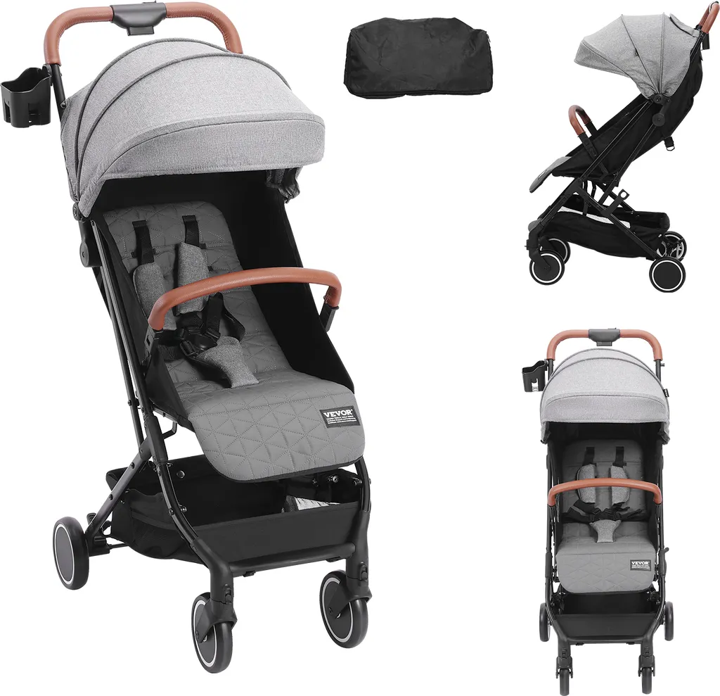 Poussette de Voyage VEVOR Confortable avec Repose-pieds et Dossier Gris
