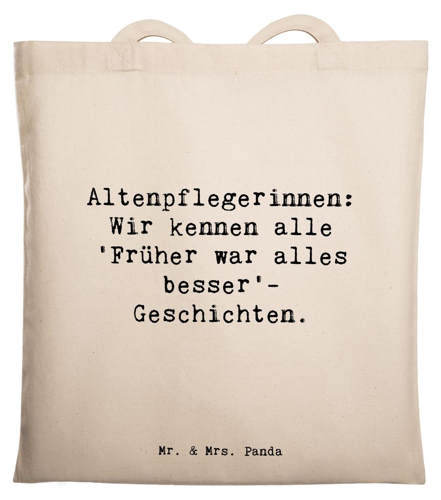 Mr. & Mrs. Panda Jutebeutel Spruch Altenpflegerin Geschichten - Transparent - Geschenk, Baumwolltasche, charmant, soziale Berufe, Berufsalltag, per...
