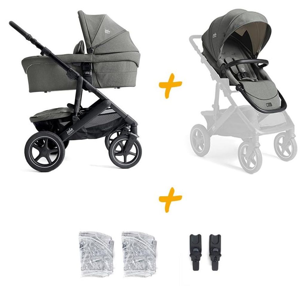 Joie Vinca Kinderwagen mit Ramble XL Babywanne – 3 Höhenstufen, verstellbar, UPF 50+, inkl. Regenverdeck & Federung, Evergreen