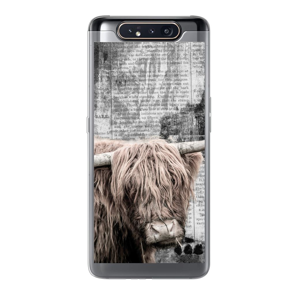 MuchoWow Handyhülle Schutzhülle Hülle für Samsung Galaxy A80 Schottischer Hochländer - Vintage - Text Silikon Softcase Handy Hülle - Schutz...