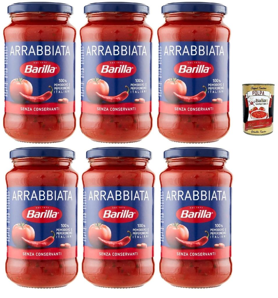 Barilla Arrabbiata Pasta-Sauce – 6 x 400 g (2,4 kg) | Mit italienischen Tomaten & Chili – würzige, stückige Pastasauce aus Italien für Spagh...