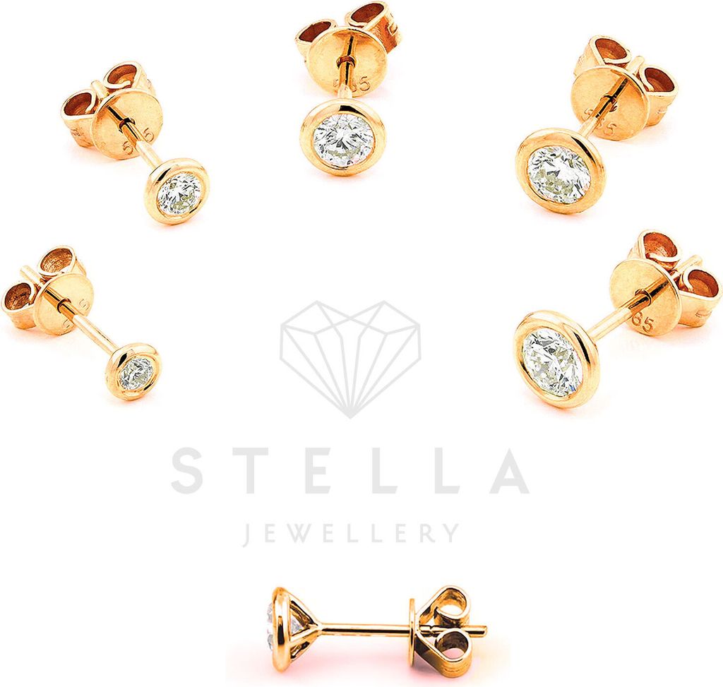 Brillanten Solitaire Ohrstecker 585 Rotgold Zargenfassung Produktbild 