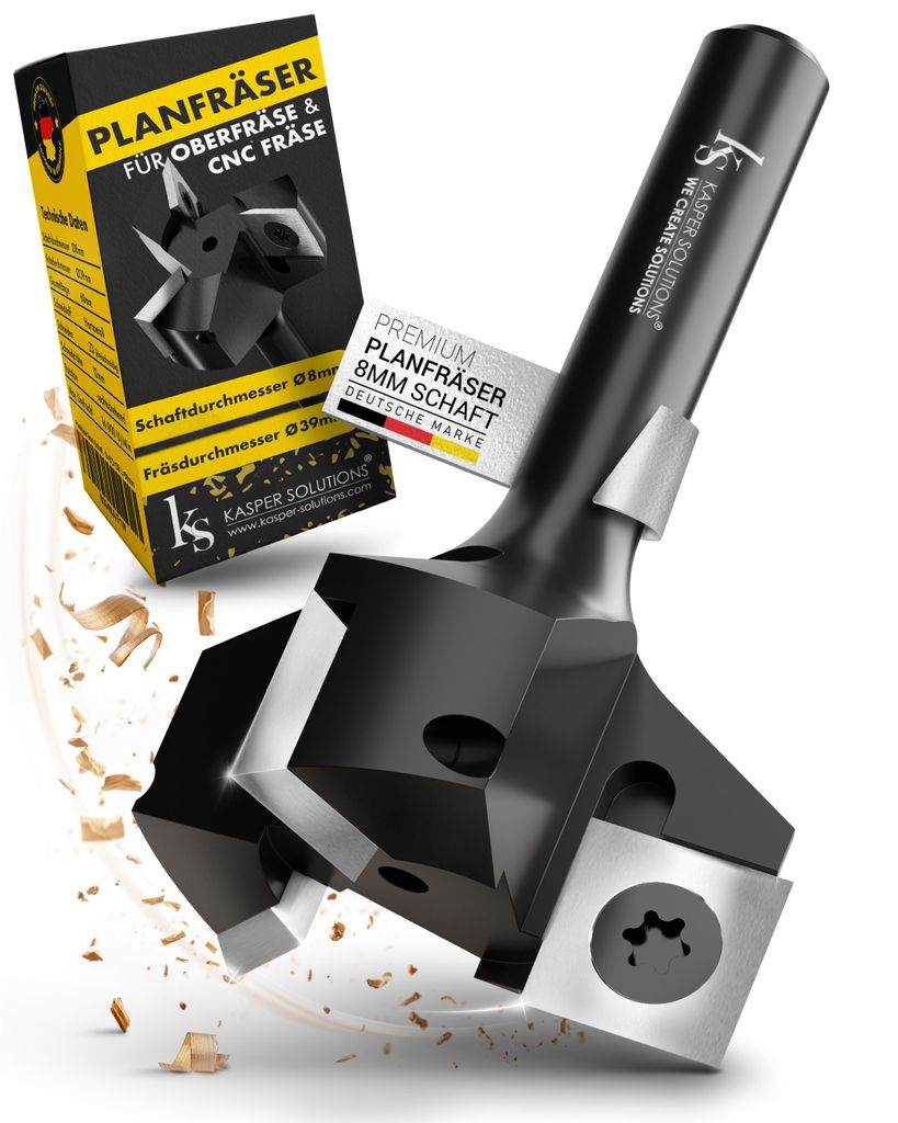 Kasper Solutions Planfräser 8mm Schaft - Profi Hobelfräser für Oberfräse & CNC-Fräse - Robuster Holzfräser - Schaftfräser für eine präzi...