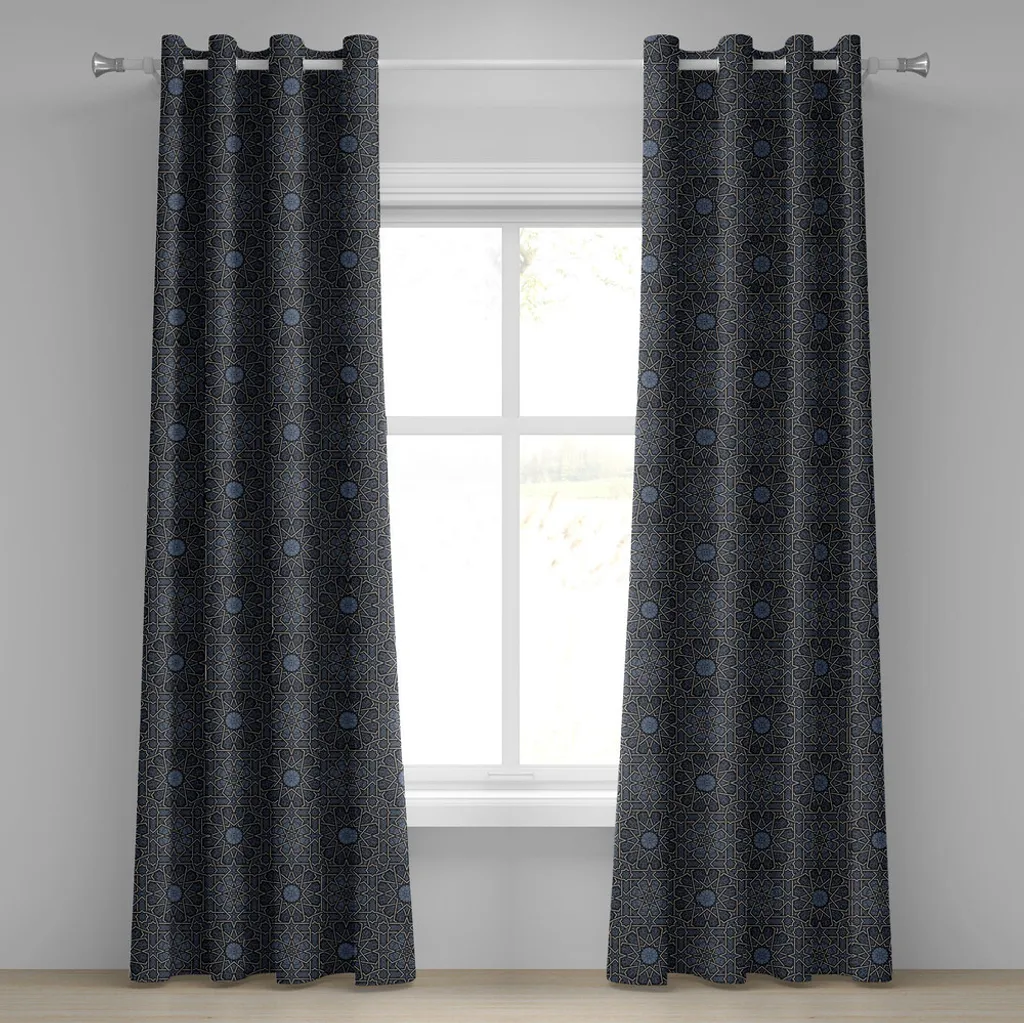 Paire de rideaux décoratifs à motifs ethniques bleu et noir 280x245 cm