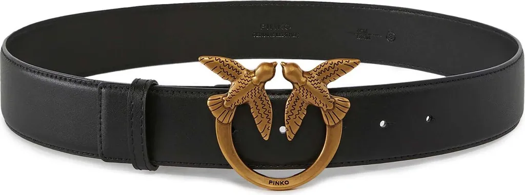 PINKO Ceinture Love Berry H4 en Cuir Noir et Boucle Antique Gold W90