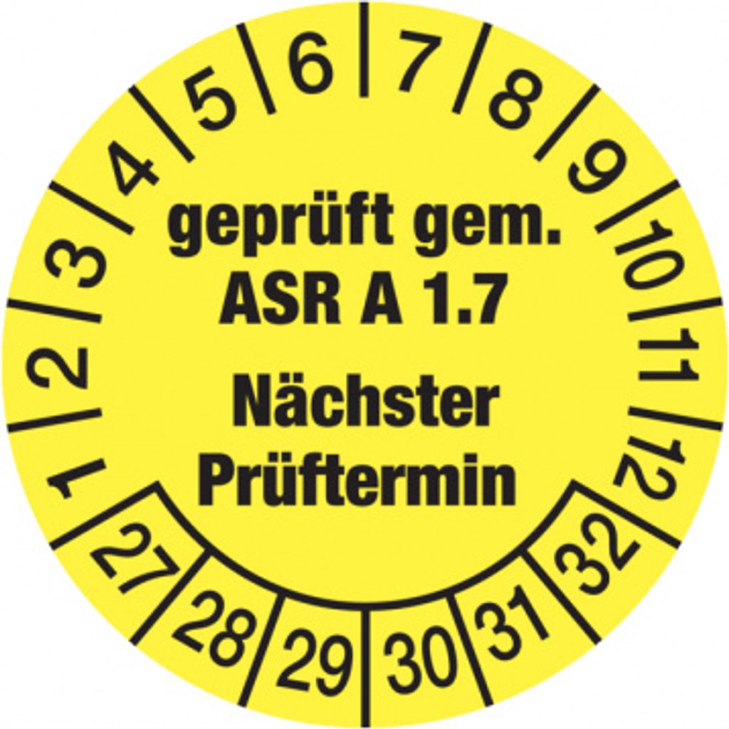 Dreifke Prüfplakette, ASR A1.7 Nächster Prüftermin, gelb/schwarz, Folie, Ø 3...