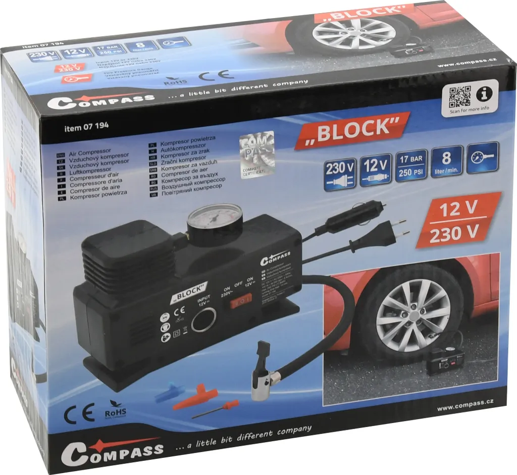 Compresseur hybride 12V 230V à arrêt automatique et écran LCD de précision