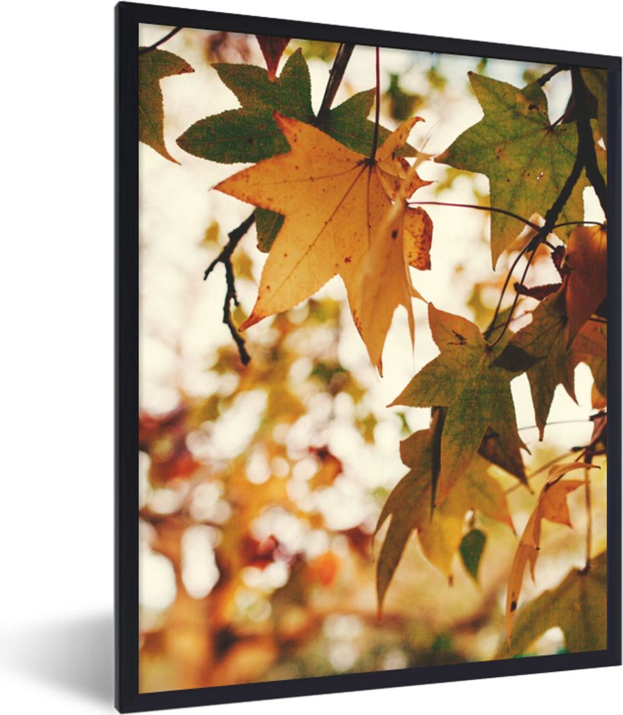 MuchoWow Gerahmtes Poster Natur - Herbstlaub - Rustikal 60x80 cm - Poster mit Schwarzem Bilderrahmen Wandposter Rahmen Foto Bilder - Premium - Wa...