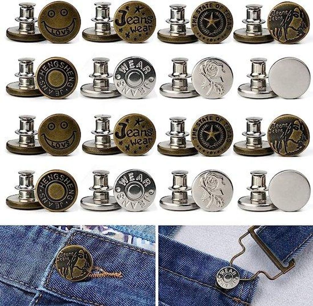 16 Stück Metall Schraubennieten, 8 verschiedene Stile, zum Befestigen ohne Nähen