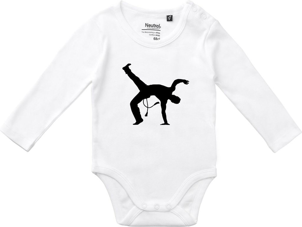 Huuraa Baby Body Capoeira Silhouette 80 White Baumwolle Fairtrade Langarmbody Geschenkidee