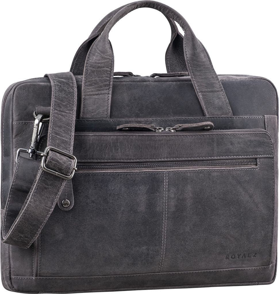 ROYALZ "Houston" flache Leder Umhängetasche Herren Damen Mittel-groß - moderne Vintage Ledertasche 14 - 15 Zoll Laptoptasche Echtleder Business A...