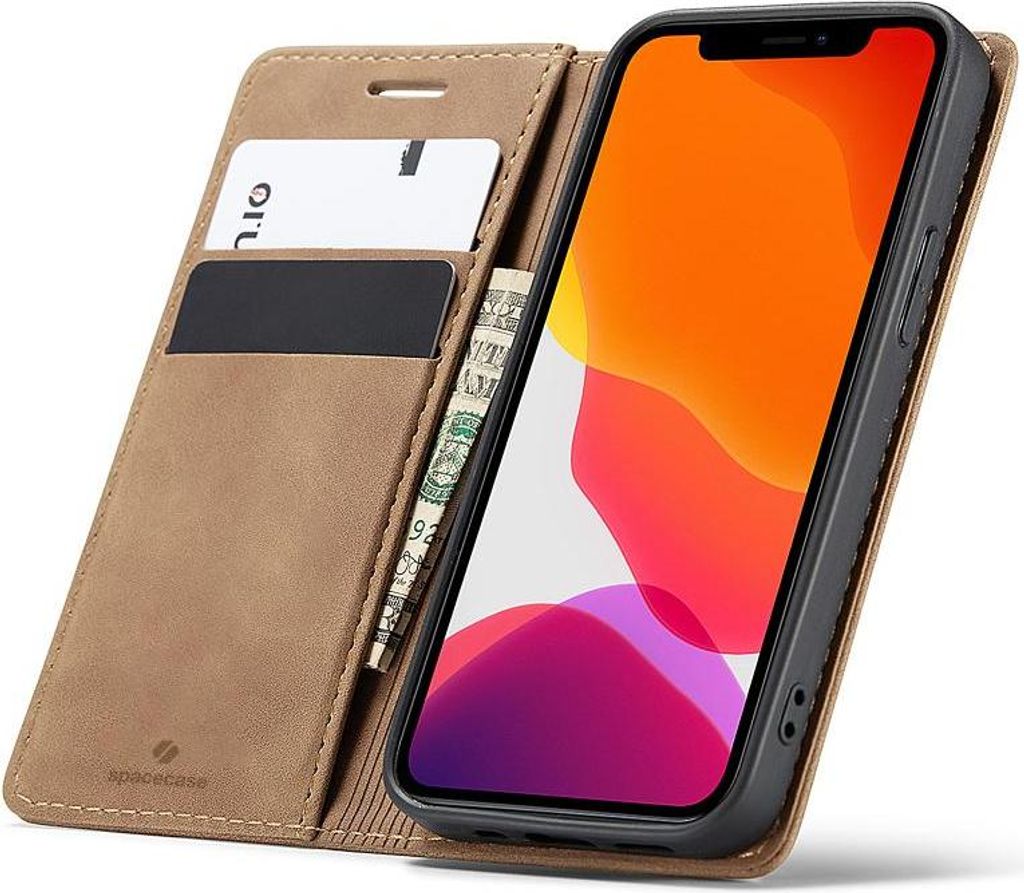 Spacecase Geldbörse iPhone 12/12 Pro hellbraun