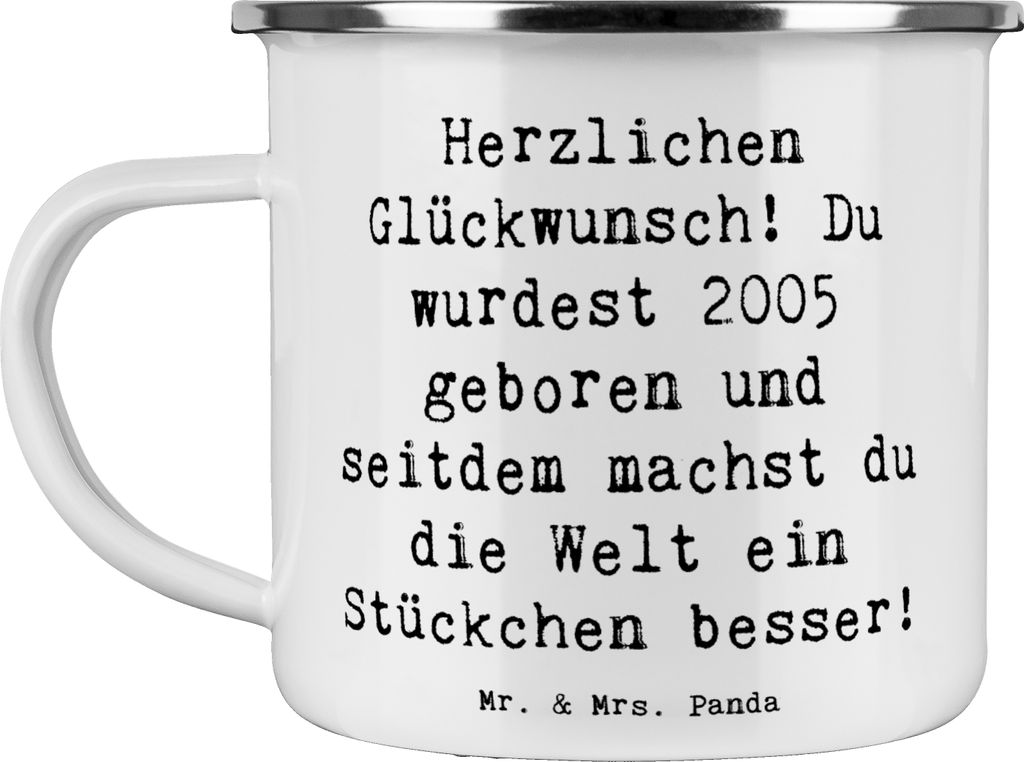 Mr. & Mrs. Panda Teetasse Spruch 2005 Geburtstag - Weiß - Geschenk, Outdoor Becher, Lachen, Tasse Emaille, Optimismus, Campingbecher, unvergesslic...