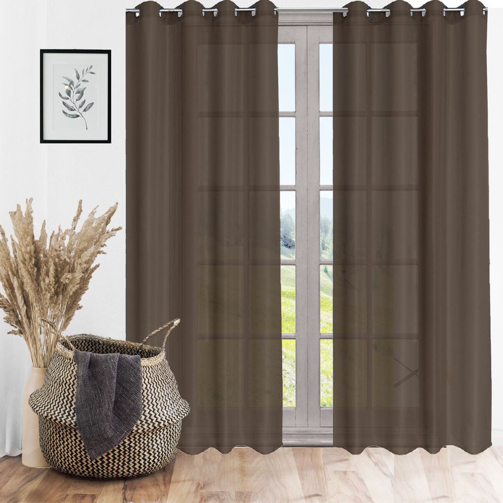 Ösenschal Blickdicht Ösenvorhang Ösengardine Gardine Gardinen Ösen Vorhang Vorhänge Dunkelbraun 1 Stück 140cm(B) x 245cm(L)