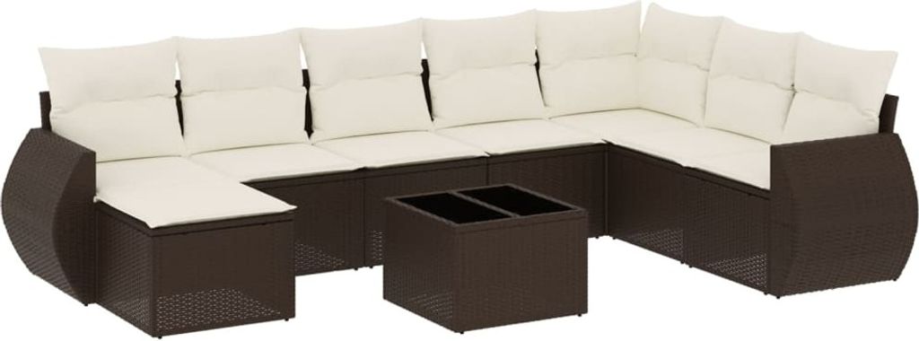 vidaXL 9-tlg. Garten-Sofagarnitur mit Kissen Braun Poly Rattan