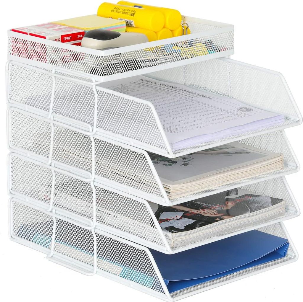 4-lagiger stapelbarer Büro-Organizer für Dokumente und Zeitschriften - weiß - Büroaccessoires - Aufbewahrungslösung - A4-Format