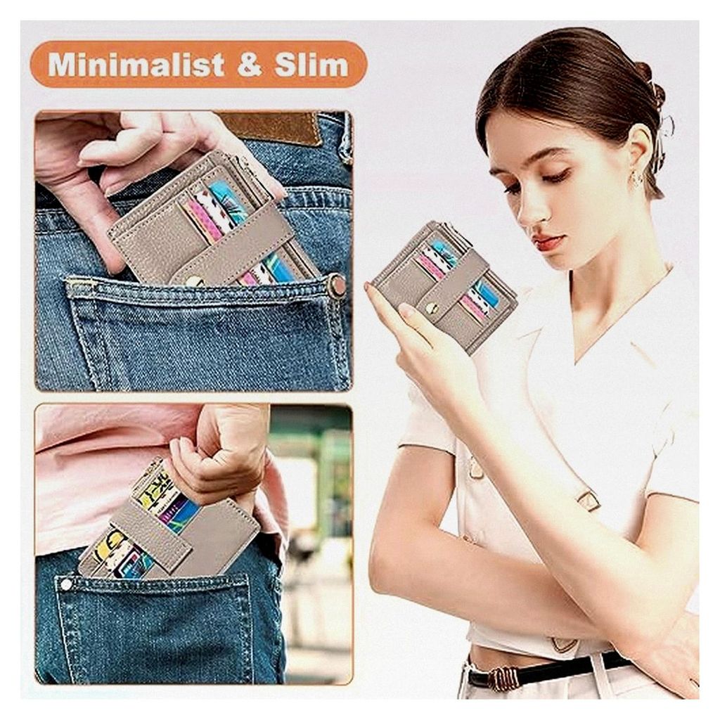 Kreditkartenetui Damen aus echtem Leder mit RFID-Schutz und Münzfach, kompaktes Portemonnaie für Herren und Damen, Slim Card Holder mit 9 Kartenf...