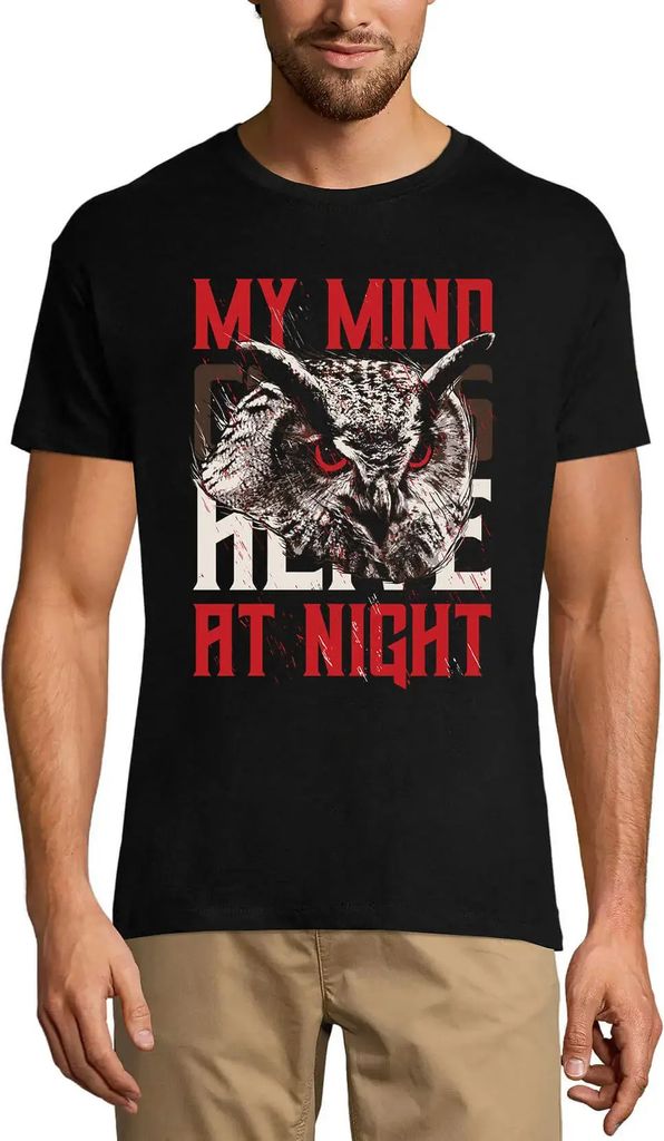 Herren Grafik T-Shirt Meine Gedanken sind nachts hier - Eule – My Mind Goes Here At Night - Owl – Öko-Verantwortlich Vintage Jahrgang Kurzarm ...