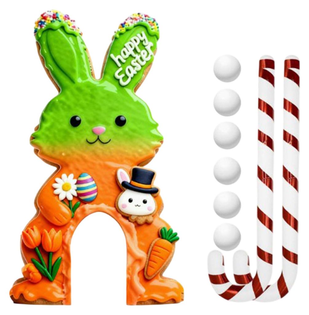 Ostergolf-Set: Mini-Hasen-Golfplatz mit Zuckerstangen-Schläger und Bällen – lustiges Partyspiel für drinnen und draußen, für Kinder, Erwachs...