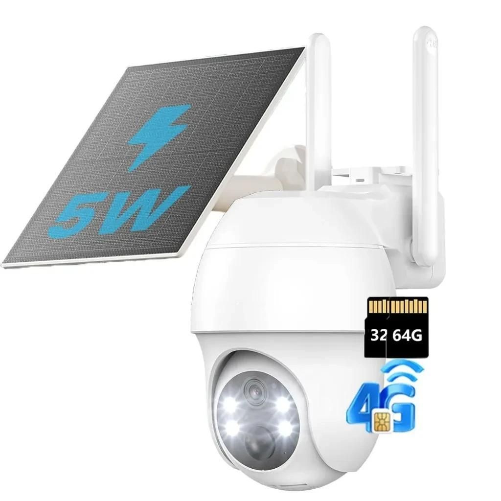 4G LTE überwachungskamera mit sim karte outdoor Solar kamera 2K 360° Kabellose Überwachung mit Akku Außenkamera PIR ohne WLAN mit 32G&64G Karte