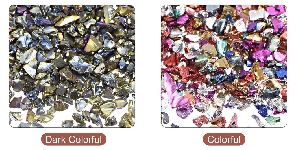 2 Farben Crushed Glass Chips, 1-4mm Unregelm??iges Glitzer-Metallic-Glas zum Basteln DIY Schmuckvase Epoxidharz-Dekoration 28 g Bunte Farbserie