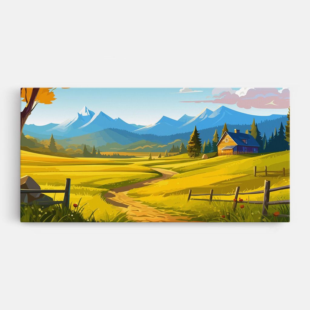 ARTHUB Leinwandbild 50x100 cm, Daylight Rural View | Wohnzimmerdekoration, Hängende Bilder, Wanddekoration, Heimdekoration, Landschaften, Ländlich
