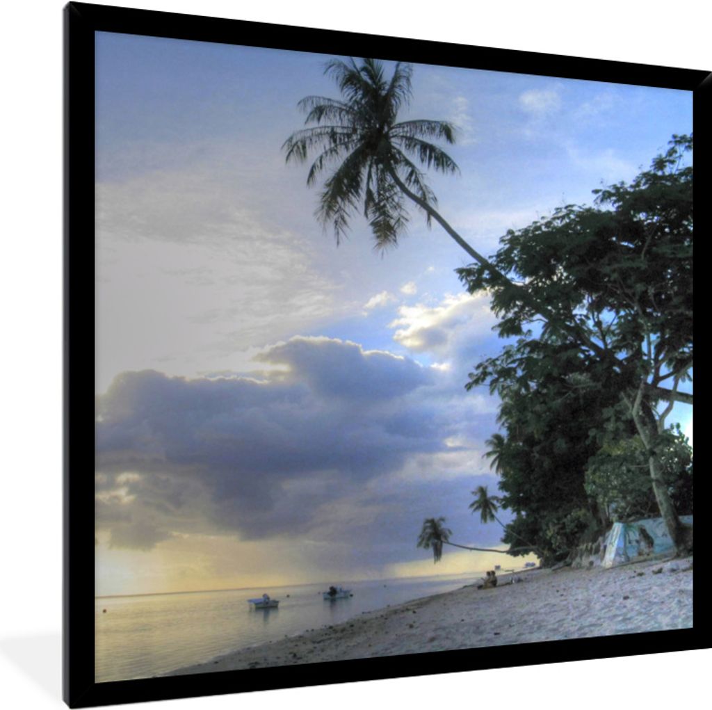 MuchoWow MuchoWow Gerahmtes Poster Sonnenuntergang über dem Strand von Mo'orea 40x40 cm - Poster mit zchwarzem Bilderrahmen - Mit Rahmen - Wan...