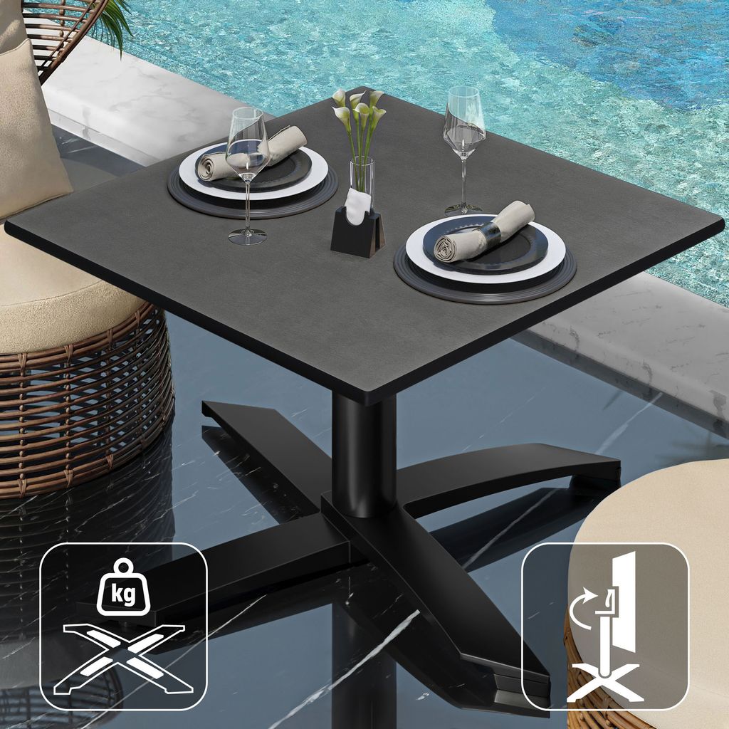 CPTG | Bistro Loungetisch | B:T:H 60 x 60 x 39 cm | Anthrazit / Aluminium Schwarz | Klappbar/ Zusatzgewicht | Bistro Loungetisch Gastro Tisch