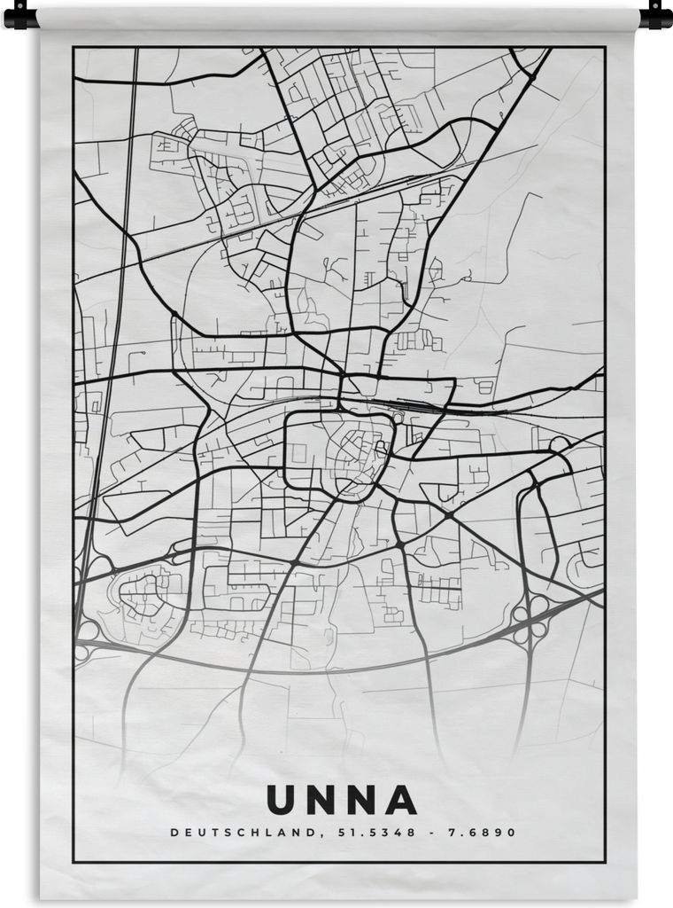 MuchoWow Wandteppich Wandbehang Karte - Unna - Karte - Stadtplan 120x180 cm Tapisserie Dekoration Wandtuch - Schlafzimmer - Dekorationen für das...