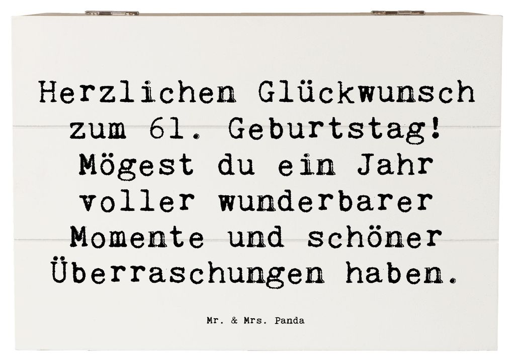 Mr. & Mrs. Panda Kiste Spruch 61. Geburtstag Glückwünsche 22 x 15 cm - Weiß - Geschenk, Karten, Liebe, Holzbox mit Deckel, Alter, Aufbewahrungsb...
