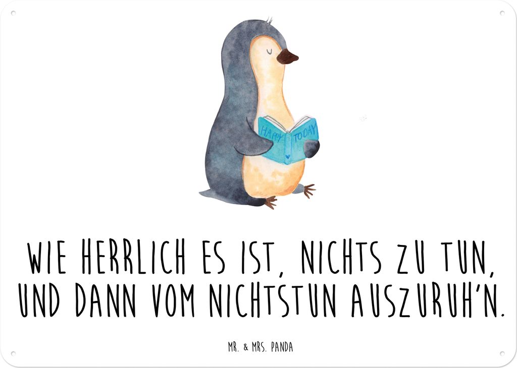 Mr. & Mrs. Panda tafel Pinguin Buch DIN A5 - Weiß - Geschenk, Retro Blechschild, Schild, Freizeit, Wandbild, Blechtafel, Magnetschild, Urlaub