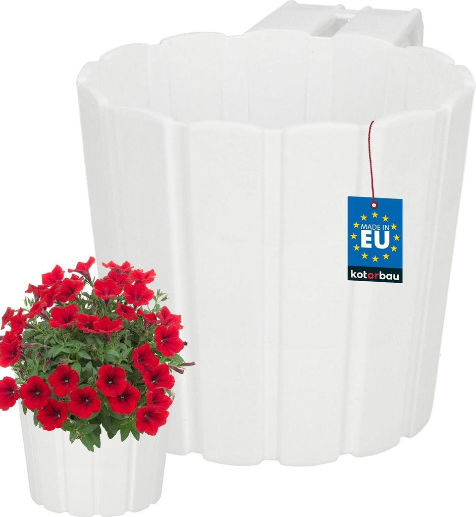 KOTARBAU Blumentöpf zum Aufhängen Kunststoff Blumentopf 15 cm H: 13 cm Weiß Balkonblumentopf für Balustrade mit Hängebügel Blumenkasten...